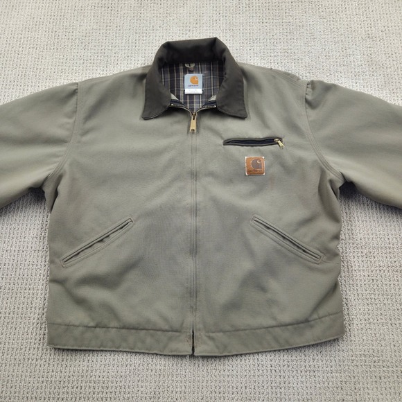 Vintage Y2K Carhartt Detroit Jacket J124 Tan Plaid Blanket Lined USA MADE Large - Picture 3 of 12